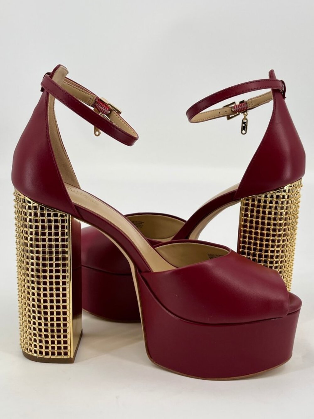 Michael Kors Maxine Platform Sandals Burgundy Sz 7 Leather Open Toe Ankle Strap - Picture 6 of 15